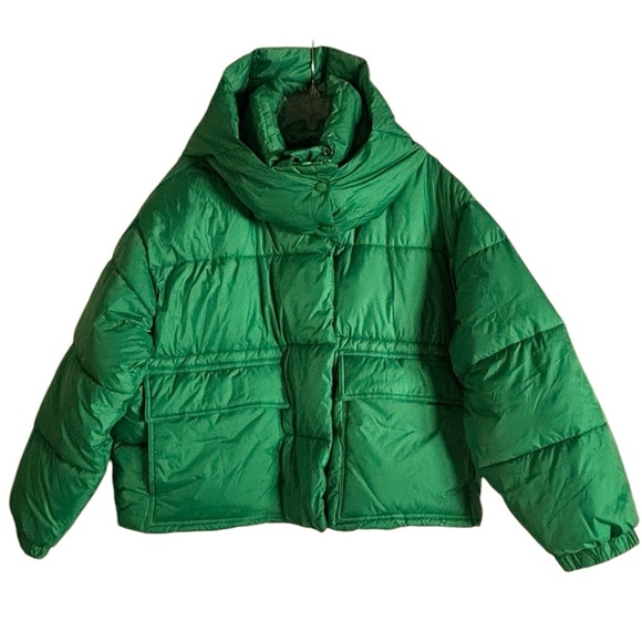AQUA Cire Wonder Short Puffer Jacket Apple Green Size Large New - Picture 2 of 11